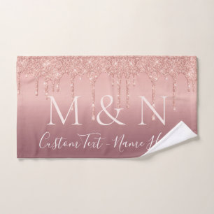 Custom Text Letters Rose Gold Blush Bath Towel Set