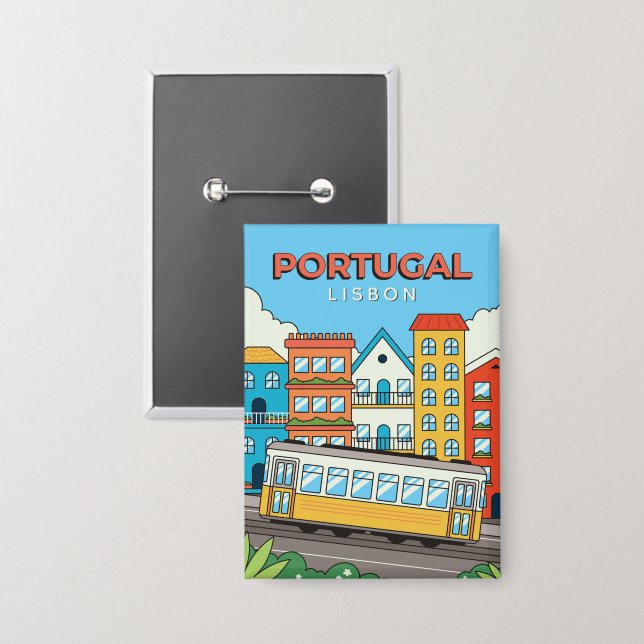 Custom Text Lisbon Portugal Button (Front/Back)