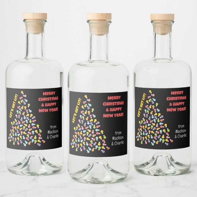 Custom Text Lit Christmas Tree Liquor Bottle Label (Bottles)