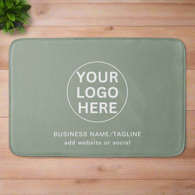 Custom Text & Logo l Sage Green Branded Business  Bath Mat (Creator Uploaded)