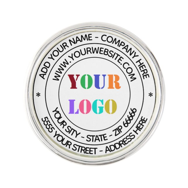 Custom Text Logo Name Address Website Lapel Pin (Front)