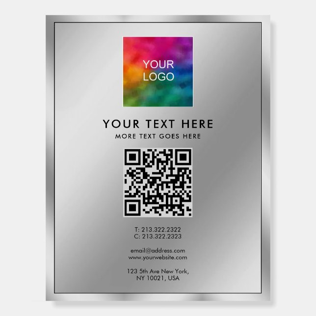 Custom Text Logo QR Code Template Elegant Silver Foam Board (Front)