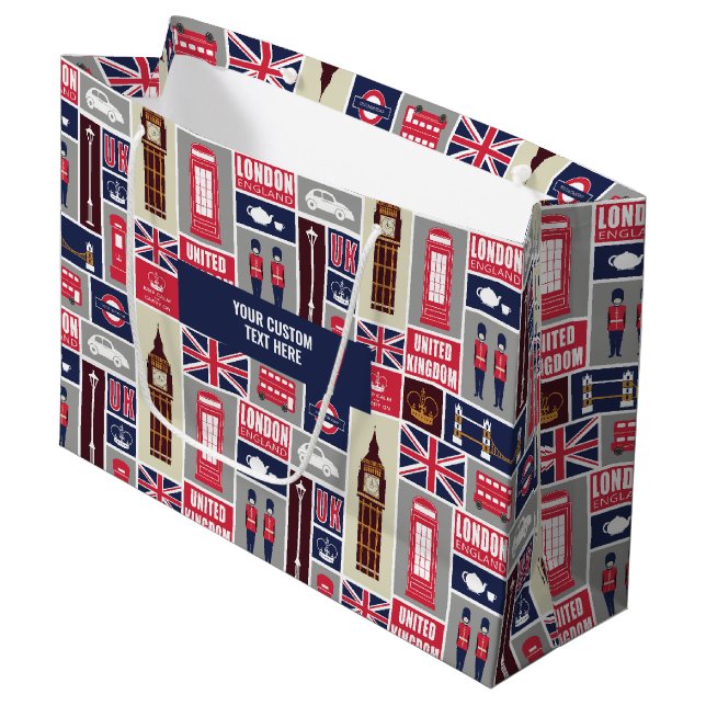 Custom Text London UK Icons Large Gift Bag (Front Angled)