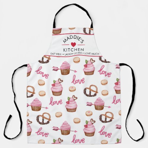 Custom Text Love Cupcake Pattern Apron