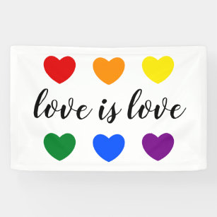 Custom Text Love is Love LGBT Rainbow Color Hearts Banner