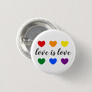 Custom Text Love is Love LGBT Rainbow Color Hearts Button