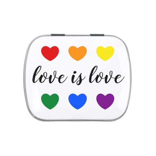 Custom Text Love is Love LGBT Rainbow Color Hearts Candy Tin