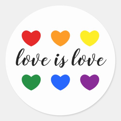 Custom Text Love is Love LGBT Rainbow Color Hearts Classic Round Sticker