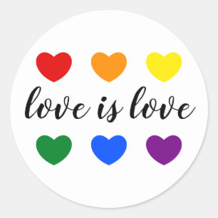 Custom Text Love is Love LGBT Rainbow Color Hearts Classic Round Sticker
