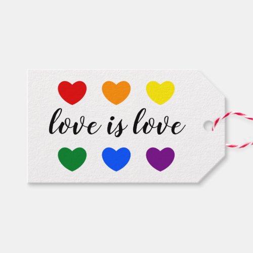 Custom Text Love is Love LGBT Rainbow Color Hearts Gift Tags