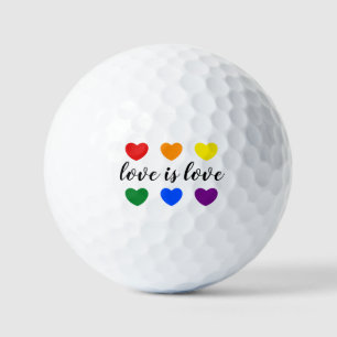 Custom Text Love is Love LGBT Rainbow Color Hearts Golf Balls