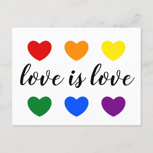 Custom Text Love is Love LGBT Rainbow Color Hearts Postcard