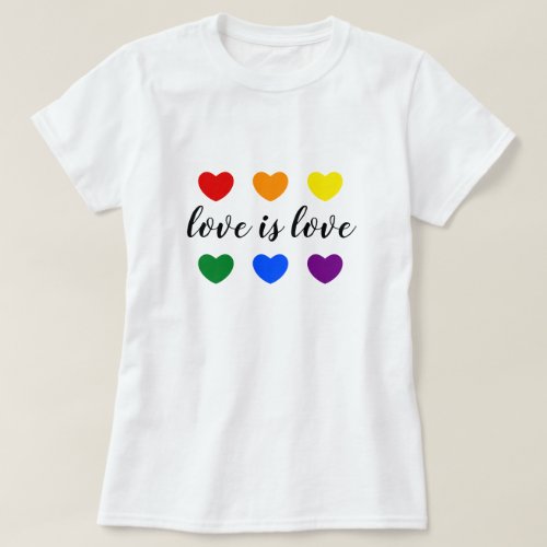 Custom Text Love is Love LGBT Rainbow Color Hearts T_Shirt