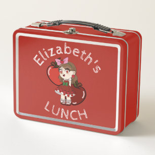 Custom Text Lunch Box with Apple Chibi
