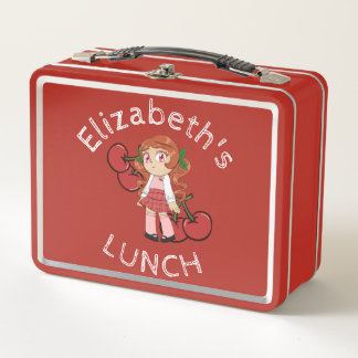 Custom Text Lunch Box with Cherry Chibi