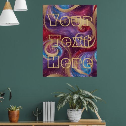 Custom Text Luxe Purple Red Swirls AI Art Poster