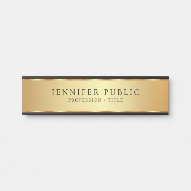 Custom Text Luxe Trendy Black & Gold Professional Door Sign (Front)