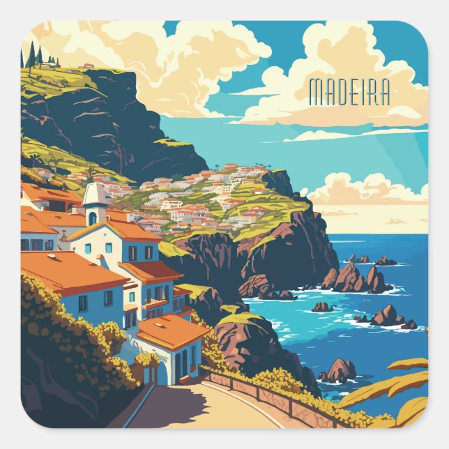 Custom Text Madeira Portugal Square Sticker (Front)