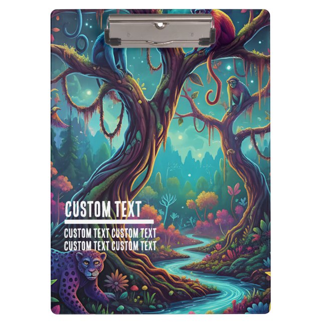 Custom Text Magical Jungle Monkeys & Leopard Clipboard (Front)