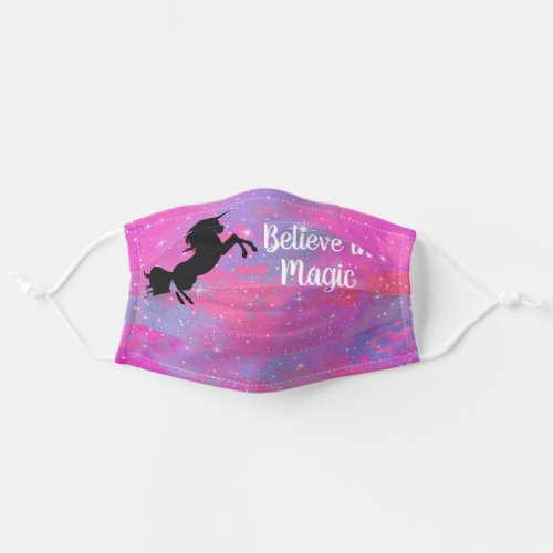 Custom Text Magical Unicorn Pink  Purple Galaxy Adult Cloth Face Mask