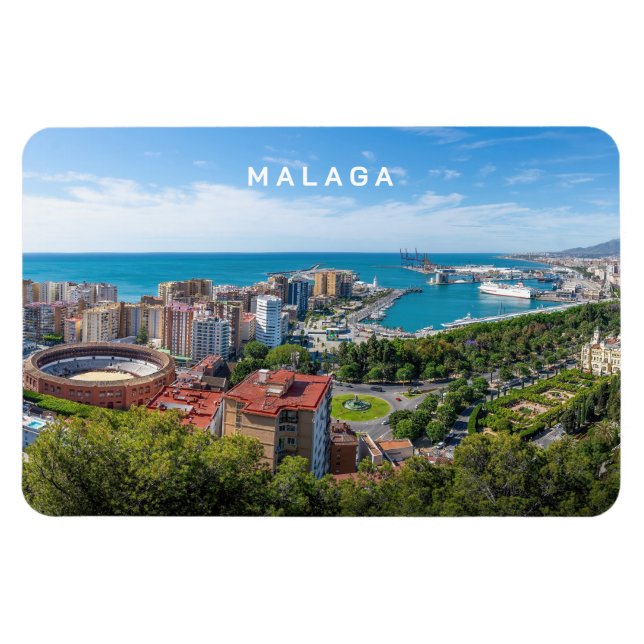 Custom Text Malaga Spain Areal Photograph Magnet (Horizontal)