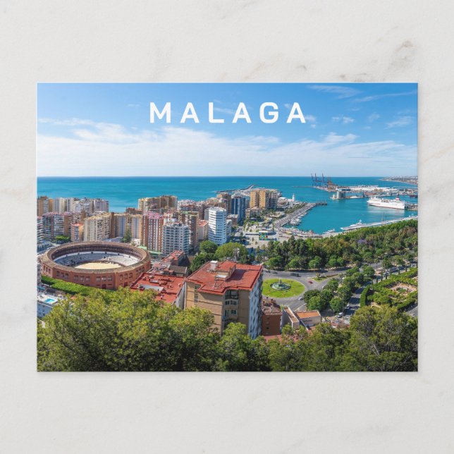 Custom Text Malaga Spain Areal Photograph Postcard (Front)