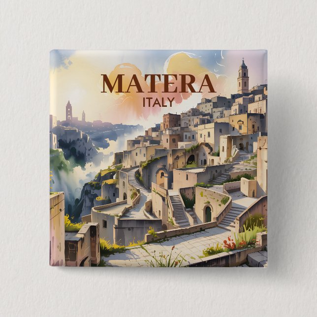 Custom Text Matera Italy Travel Sassi di Matera Button (Front)