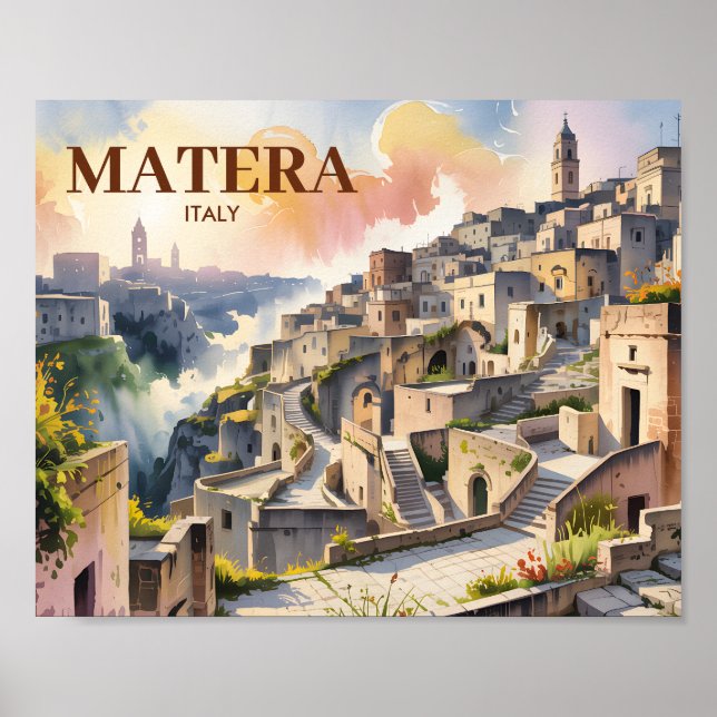  Custom Text Matera Italy Travel Sassi di Matera Poster (Front)