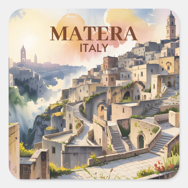  Custom Text Matera Italy Travel Sassi di Matera Square Sticker (Front)
