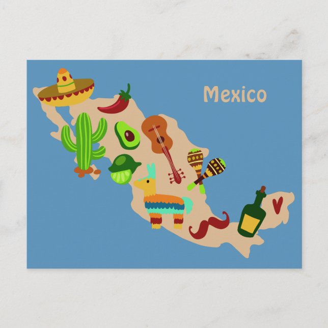 Custom text MEXICO cultural map postcard (Front)