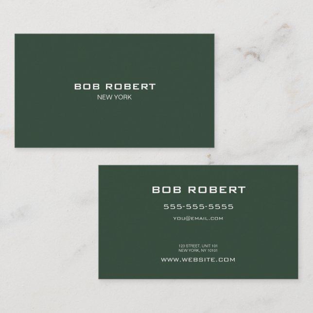CUSTOM TEXT - Minimalist Solid Green Business Card (Front/Back)