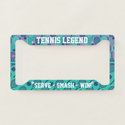 Custom text Minty and purple tennis rackets License Plate Frame