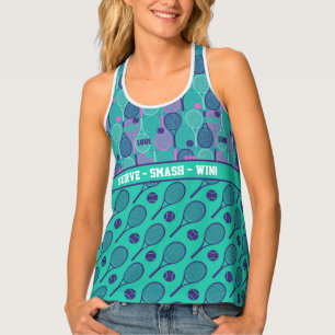 Custom text Minty and purple tennis rackets  Tank Top