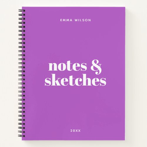 Custom Text Modern Bright Purple Sketch Notebook