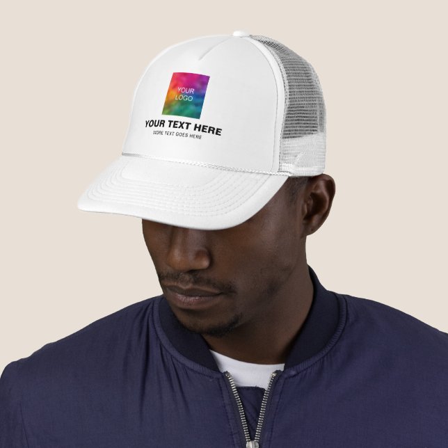 Custom Text Modern Elegant Upload Own Logo Trucker Hat (In Situ)