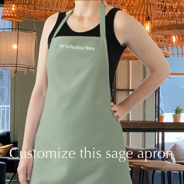 Custom Text Modern Sage Green Coffee Shop Apron (Add your custom text to this sage green apron. Modern trendy personalized apron.
)