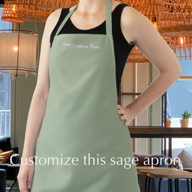 Custom Text Modern Stylish Sage Green Professional Apron (Add your custom text to this lovely sage green apron. Modern elegant white editable script.
)