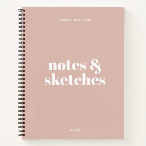 Custom Text Modern Stylish Sketch Blush Notebook