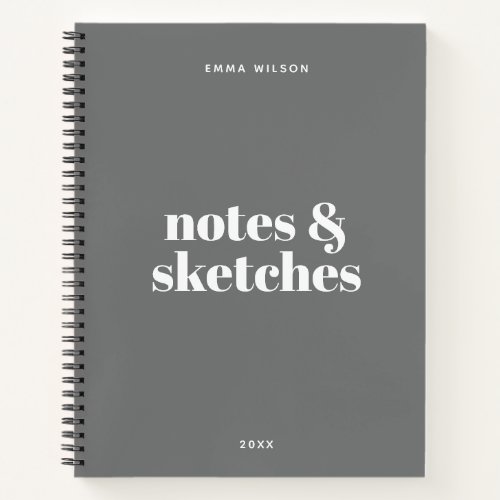 Custom Text Modern Stylish Sketch Gray Notebook