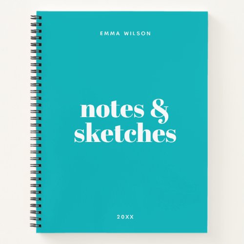 Custom Text Modern Stylish Sketch Teal Notebook
