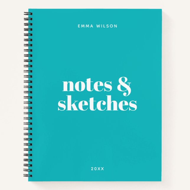 Custom Text Modern Stylish Sketch Teal Notebook (Front)