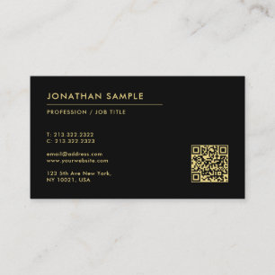 Custom Text Modern Template QR Code Black & Gold Business Card