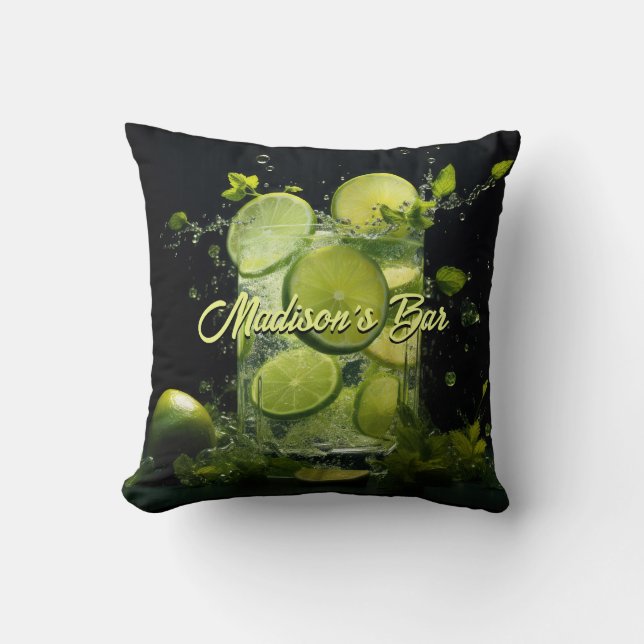Custom Text Mojito Cocktail Throw Pillow (Front)