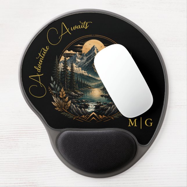 Mountain lake nature adventure badge custom text gel mouse pad