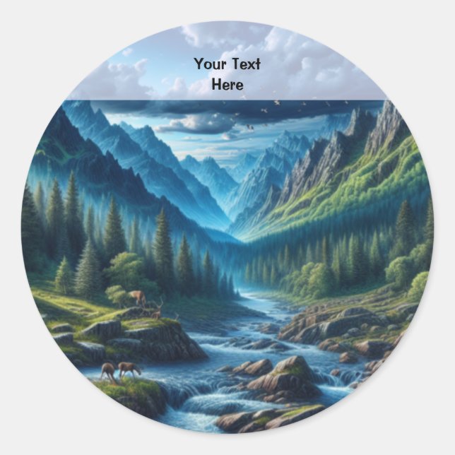 Custom Text Mountain Scene Gift for Dad Classic Round Sticker (Front)