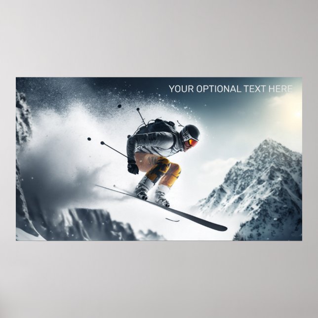 Custom Text Mountain Skier Poster (Front)