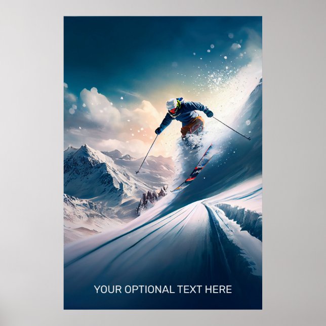 Custom Text Mountain Skier Poster (Front)