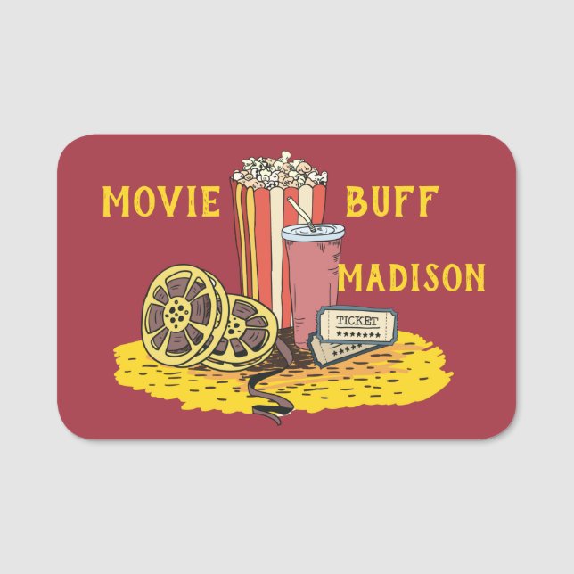 Custom text Movie Buff Name Tag (Front)