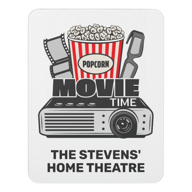 Custom Text Movie Time Door Sign (Contemporary Vert)