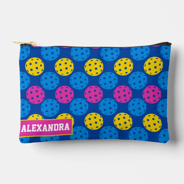 🏐 Custom text  Multicolor Pickleball Dink Diva Accessory Pouch (Front)